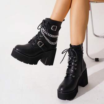 Women's Black Casual Vacation Minimalist Wedge Heel Thick Sole Ankle Boots, Autumn/Winter