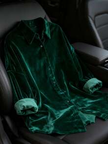 1pc Soft Dark Green Velvet Fabric With Golden Thread, Suitable For Indoor Decor Sofa Covers, DIY Sewing, Clothing, Crafts, Curtains - Dark Green - View 5