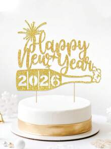 1个2026新年闪亮红色、金色、黑色、粉色蛋糕装饰插牌，庆祝烟花装饰，适用于家庭、办公室、朋友聚会甜点装饰 - 彩色 - 查看 9