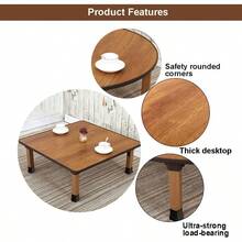 Japanese Foldable Coffee Table Portable Low Tea Table Wooden Folding Dining Study Breakfast Serving Table Collapsable Small Desk Tatami Sitting On The Floor Table For Home Living Room Bedroom Study SpaceSaving Design 27.6 11.8in Square Lightweight And Easy To Store - 棕色 - 查看 5