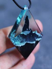 1pc Handmade Resin Mountain Wolf Pendant With Gift Box, Vintage Style Men's Outdoor Fashion Jewelry - Wolf - View 4