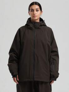 一件男女通用滑雪服/外套，女士冬季连帽登山服，带透气腋下拉链和防丢拉链口袋，男士单板滑雪户外外套，适合户外活动和冬季滑雪，结构加固，功能性滑雪装备，耐用雪地装备，女士滑雪服 - 咖啡棕 - 查看 9