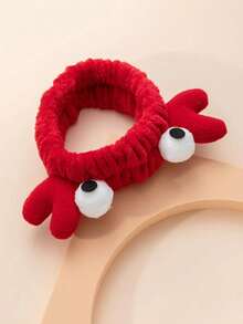 1pc Crab Design Bath Headband, Cartoon Polyester Animal Design Bath Hairlace For Bathroom, Travel Home Bathroom Decor Fall Decor Back To School Hair Accessories - Đỏ - Xem 2