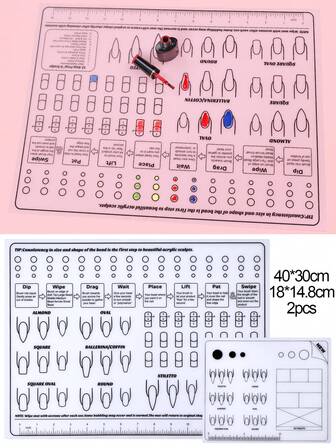 2pcs Large + Small Transparent Silicone Multi-Functional Manicure Practice Mat, Waterproof Soft Silicone Reusable Foldable Nail Art Mat, Suitable For Nail Art Practice, Nail Polish Application, Nail Salon, Home DIY