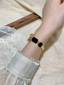 1pc Women's Rectangular Black Quartz Watch, Suitable For Daily Wear, Birthday Gift, Casual Occasions - Black - View 5