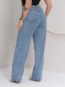 Women Jeans - 中等水洗藍 - 查看 4