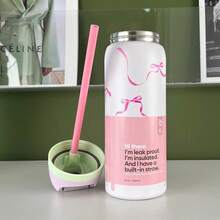 OWALAFreeSip   Insulated Stainless Steel Water Bottle With Straw For Sports, Travel And School Sports Bottle 32 Oz - Pink Bowknot-32oz - 查看 1