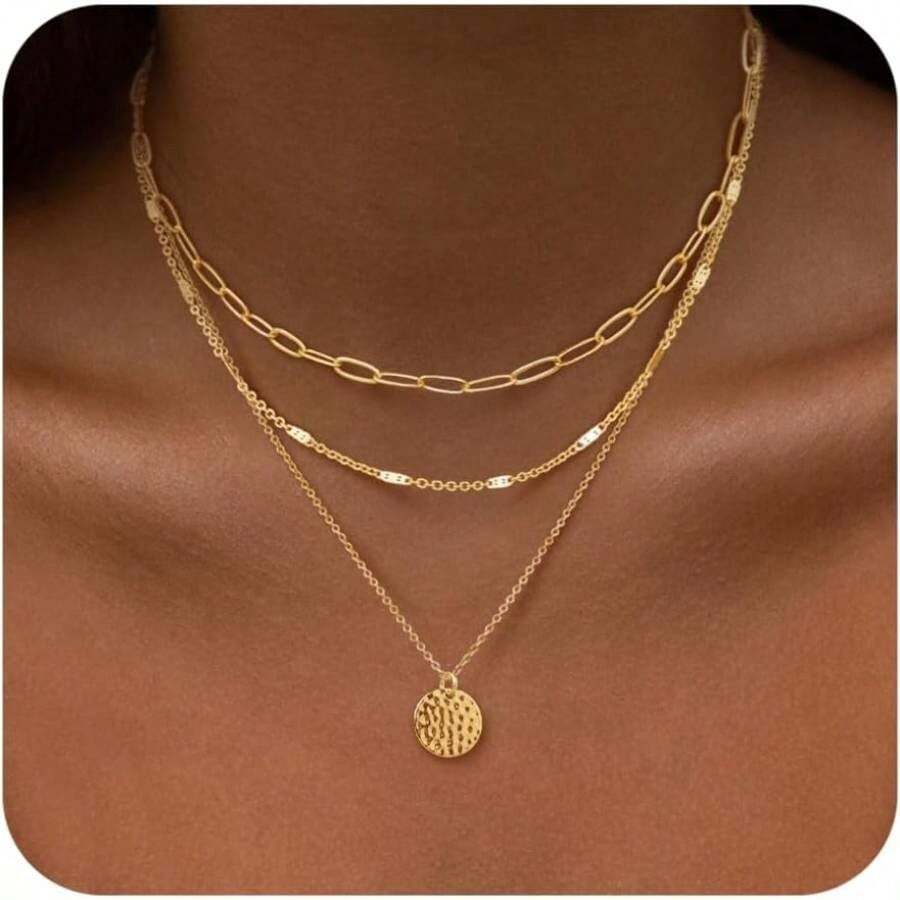 Gold Layered Women, 14K Gold Plated Dainty Necklace Set With Paperclip, Adjustable  Gold Jewelry Stackable - Vòng cổ nhiều lớp /1 - Xem 1