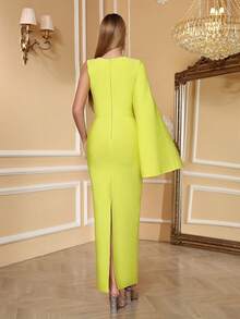 Love Aing New Arrival Women's Formal Dress, Rhinestone Embellished Turtleneck Bodycon Dress, Elegant Mesh Splice Evening Gown For Wedding, Party, Banquet