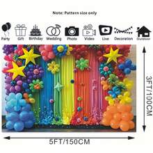 1 Fondo de fotografía vibrante con globos y estrellas - Pancarta colorida para ceremonia de graduación, fiesta de cumpleaños con diseño de pizarra y lápiz, adecuado para decoración de aula, retrato familiar y decoración de eventos, decoración de fiesta de graduación - Multicolor - Ver 4