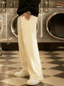 1 件男士抽绳腰宽松阔腿休闲运动裤，秋冬 - 棕色 - 查看 3