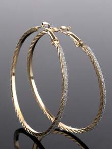 1 Pair Minimalist Matte Hoop Earrings, Suitable For Daily Wear - Gold - View 4