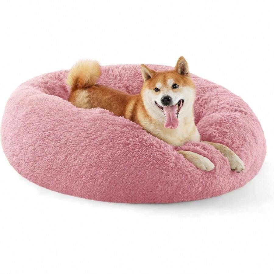 Calming Dog Bed For Medium Dogs Donut Washable Medium Pet Bed 30 Inches AntiSlip Round Fluffy Plush Faux Fur Cat Bed Fits Up To 45 Lbs Pets Mauve Blush Ideal For Cozy Resting In Living Rooms Bedrooms And Travel Provides Comfort And Support For AnxietyProne Pets - 30長x30寬x8英寸 - 查看 1
