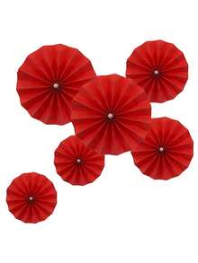 6/12pcs -Red Paper Fan Decoration, Home Decoration, Party Birthday Party Decoration, Background Wall Decoration, Table Decoration, Chinese New Year Decoration, Restaurant Decor