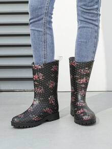 1 Pair Women's Mid-Calf Rain Boots, Fashionable Riding Style Waterproof Galoshes, Lightweight Outdoor Garden Rubber Boots - Multicolor - View 9