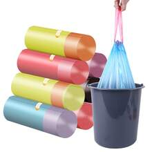 75 Drawstring Trash Bags, Household Handheld Thickened Kitchen Living Room Bathroom Large Plastic Bags - 15只*5卷混色加厚 - 查看 1