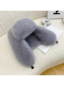 1pc Thick Faux Fox Fur Trapper Hat, Hat And Scarf Set Suitable For Autumn/Winter Outdoor Activities, Warm & Versatile For Hiking, Skiing, Cycling And Daily Wear, Retro Acrylic Bucket Hat, Thermal Lined Aviator Hat, Great For Halloween Gift