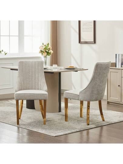 Flocked Chenille Rayon Dining Chairs, Com Tafel Kitchen Stoel Fabric Upholstery Goud Stainless Steel Legs, Set Of (Black). view 4