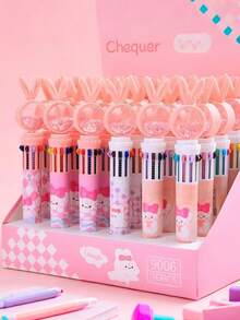 1/5pcs Cartoon Shaped Ballpoint Pen - 10 Colors Interchangeable - For Office Writing - Press-Type Retractable, Plastic Material, Small Gift - Multicolor - View 11