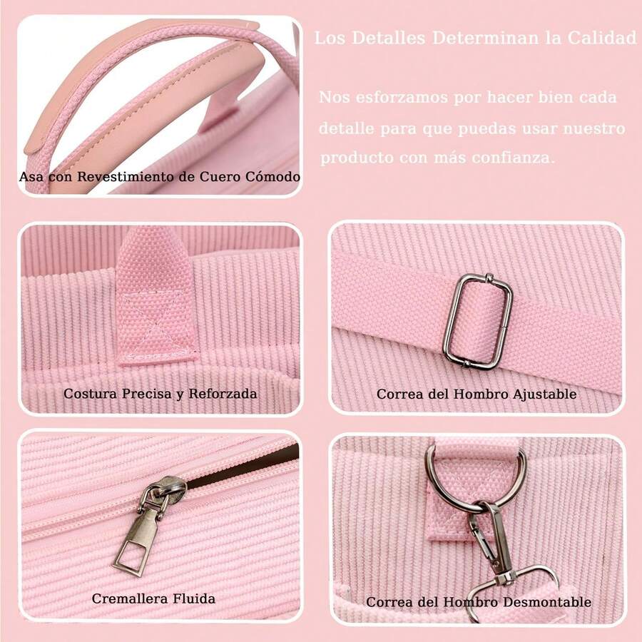 Bolsas de Pana Tote para Mujeres Bolsa de Mano Bolso Tote Bolsas Bandolera Gran Capacidad Bolsa Crossbody con Cremallera para Libros, Idónea para el Trabajo, Viajes, para la Universidad - Rosa - Ver 1