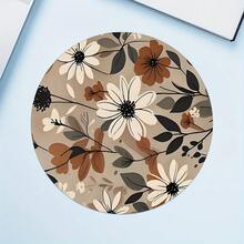 米色花朵图案圆形鼠标垫，高品质纹理鼠标垫，莱卡布材质，可水洗，尺寸 20 * 20 厘米，防滑橡胶底座，单只重量 47 克 - 彩色 - 查看 9