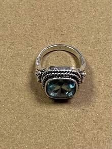 1pc Vintage Charm Blue Cubic Zirconia Ring, Women's Silver Birthstone Ring, Wedding Engagement Promise Ring, Birthday & Valentine's Day Gift - Silver - View 5