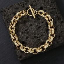 1pc 18K Gold Plated Copper 12mm Leopard Print Round Circle Bracelet, Turtle Texture, Fashion OT Clasp, Unisex Stylish Bracelet, Suitable For Everyday Wear And Parties - Gold - View 2
