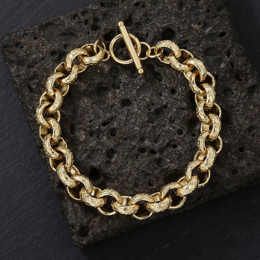 1 buah Gelang Pola Lingkaran Diameter 12mm, Gelang Hip-Hop Modis untuk Pria, Hadiah Ulang Tahun dan Hari Raya, Cocok untuk Pemakaian Sehari-hari Pria - Emas - View 1