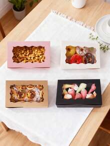 12pcs/1pc 7 X 4 3/8 X 1 1/2 Inch (17.8 X 11.4 Cm) Cookie Boxes With Clear Window, Small Pink Cookie Boxes For Bakery Snacks, Suitable For Desserts, Donuts, Pies, Candies, Macarons - Pink - View 3