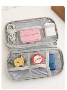 1pc/Set Double Layer Digital Accessories Storage Bag, Multi-Functional Organizer Pouch, Nylon Multi-Pocket Handbag Organizer, Mesh Design, Large Capacity, Dual Zipper Big Bag, Waterproof Portable Electronics Organizer Bag