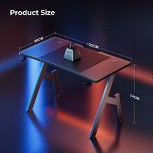 DLONGONE Gaming Desk 120 X 60cm, Computer Gaming Desk, Gaming PC Desk For Home Office, A Shaped Gaming Table With Cup Holder And Headphone Hook, Simple Assembly, Black - Black - View 8