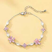 1 Piece - Elegant Pink Cherry Blossom Bracelet, Women's Fashion Cute Exquisite Cube Petal Adjustable Bracelet - Hồng - Xem 3