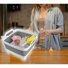 TFKI Collapsible Wash Basin For Baby Bottles - 2.4 Gallons Portable Wash Bin For RV Camping Sink Space-Saving Dish Tub Gray - Xám - Xem 6