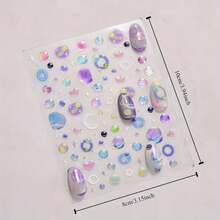 1pc Cartoon Galaxy Nail Stickers - Shiny Planets, Stars, And Hearts Design For Women And, DIY Nail Decals With Glittery Embossed Finish, Self-Adhesive Plastic, Nail Art Supplies | Cartoon Themed Nails | Embossed Finish Nails - 彩色 - 查看 4