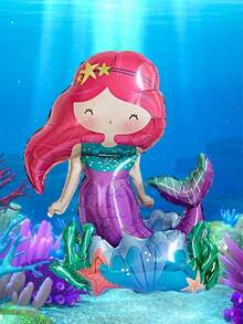 1 quả bóng bay hình nàng tiên cá 4D và 20 quả bóng bay cao su Macaron, thiết kế hình nàng tiên cá nút 4D với rong biển, sao biển, vỏ sò trang trí, thích hợp cho tiệc nàng tiên cá, tiệc sinh nhật, tiệc đại dương, tiệc công chúa nàng tiên cá, trang trí nhà cửa, đạo cụ chụp ảnh - Nhiều màu - Xem 4