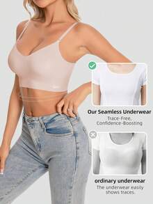 女士无缝露背无肩带文胸 - 轻盈透气薄杯，可调节和可变换肩带，轻度支撑（适合 A/B 杯） - 婚礼、礼服、吊带内衣、夏装、新娘内衣 - 粉色 - 查看 3