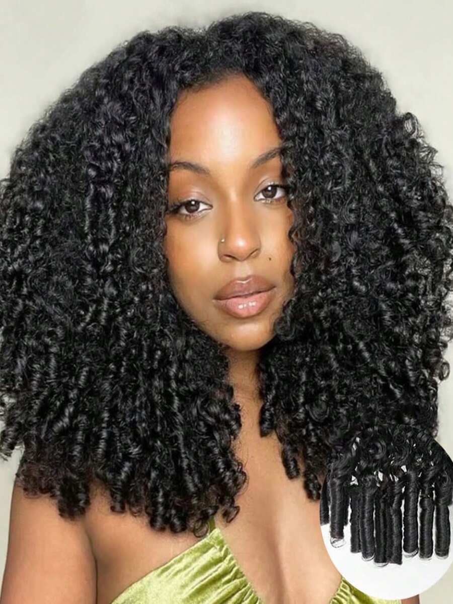 Burmese Curly Half Wig, Spiral Curl Ends, No Glue Needed, Reversible, Beginner-Friendly, Easy To Wear, Drawstring Design, No Glue Or Sewing Required, Natural Color, Easy To Install - SNatural - View 1