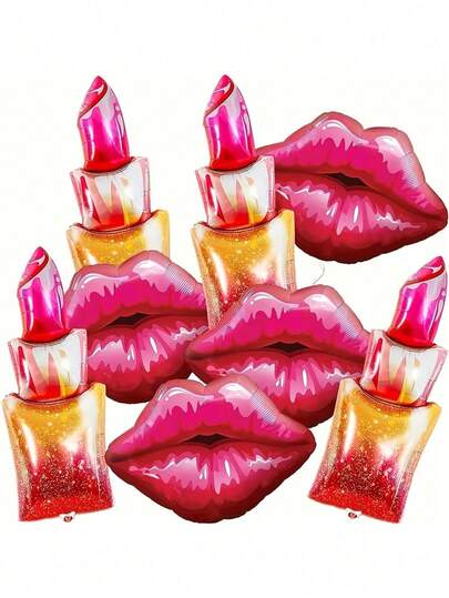 2/4pcs Lips & Lipstick Pattern Foil Balloon Set, Goddess Makeup Party Decoration Set, Suitable For Wedding, Birthday, Bachelorette Party, Anniversary, Gender Reveal, Christmas, Various Parties, Bridal Shower, Valentine's Day