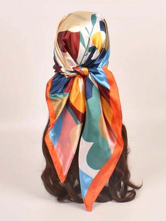 Fashionable Floral Print Women's Square Scarf, Casual Sun Protection Headscarf, Large Scarf/Shawl
