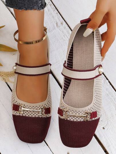 Zapatos planos tipo Mary Jane de punta cuadrada para mujer, zapatos de trabajo cómodos y versátiles, zapatos planos casuales de suela blanda y fácil de poner