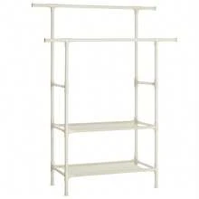 Burro Ropa, Perchero Burro de Metal con 2 Barras Colgantes, con 2 Estantes de Almacenamiento, Capicidad de Carga 70 kg, Montaje Fácil, Blanco - Blanco - Ver 7