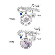 Personalized Blue Wedding Bouquet Charm - Customized Photo & Heart-Shaped Brooch, Sentimental Crystal Pearl Gift For The Bride - Multicolor - View 8