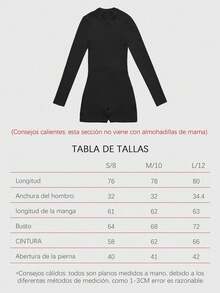 Mono casual de mujer con cremallera frontal, manga larga y cuello alto en unicolor - Negro - Ver 11