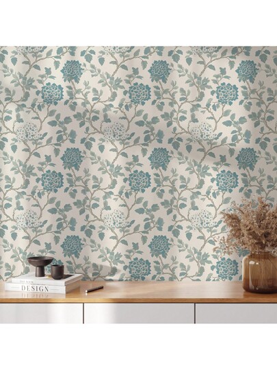 Roll Blauw Bloemen Self Adhesive Wallpaper, Vintage European Botanical Peel Stick Bohemian Aesthetic Home Sticker, Waterproof, Removable, Easy To Cut Install, Living Room, Bedroom, Fireplace, Kitchen, Entryway, Furniture Renovation Like Cabinets, Tables, Vanities, Dressers view 8