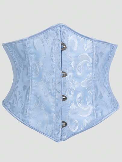 New Light Blue Button Fishbone Shaping Back Tie-Up Waist Cincher Bodyshaper Top, Corset Style Waist Trainer For Women, Party Shapewear