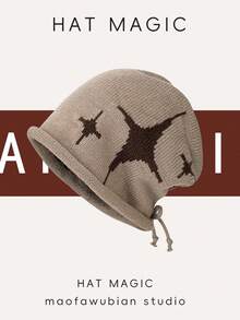1pc Women's Star Cuffed Drawstring Adjustable Knit Beanie Hat, Autumn/Winter Fashion Warm Ear Protection Comfortable Turban Cap, Suitable For Daily Wear, Gift - A - View 10