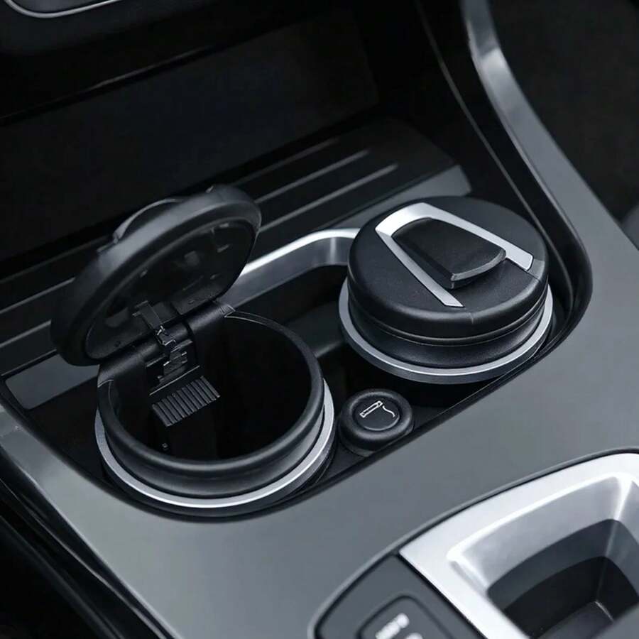 Cenicero de Coche LED Portátil - Soporte Ignífugo Desmontable con Tapa de Apertura Automática para Accesorios de Auto - 1 unidad - Ver 1
