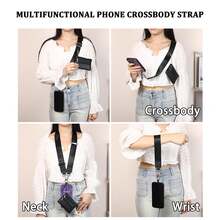 1pc Women's Adjustable Crossbody Phone Holder With Zipper Pouch, Black