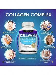 Bestseller! Toplux Multi Collagen Peptides – 1800mg Hydrolyzed Collagen Complex With Types I, II, III, V, X|   Supports Skin, Hair & Joints|   Keto-Friendly, Non-GMO – 90 Capsules.Supplement Vitamin,Free Shipping. - 1 Bottle - View 7