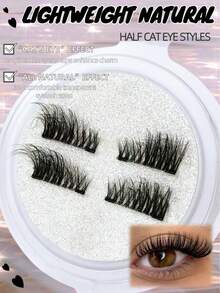 1 对磁性假睫毛，半截式，无需胶水，短款磁性睫毛，自然猫眼妆效，可重复使用，适合睫毛嫁接，是眼袋人士、美妆博主和送礼佳品的理想选择。 - 半眼睫毛 - 查看 4